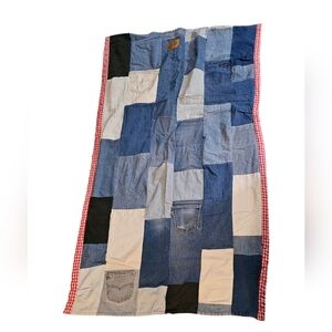 Patchwork Denim Quilt with Red Gingham Trim